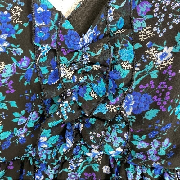 Playback Mini Dress Lined Floral Large V-Neck Halter Elastic Waist - Picture 3 of 11